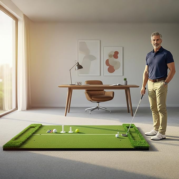 VIVITORY 5x4ft 21mm-45mm Golf Mat with Ball Tray, Thickening Golf Hitting Mat, Integrated Golf Practice with 10 Golf Balls, 7 Golf Tees, Artificial Golf Turf Mat Practice Swing Mats
