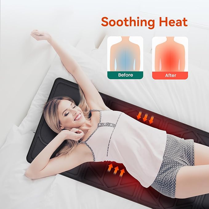 Snailax Massage Mat with Heat, Back Massage Pad for Bed, Chair, 10 Motors Vibrating Massage Mattress Pad with 2 Heating Pads for Back, Full Body Massager