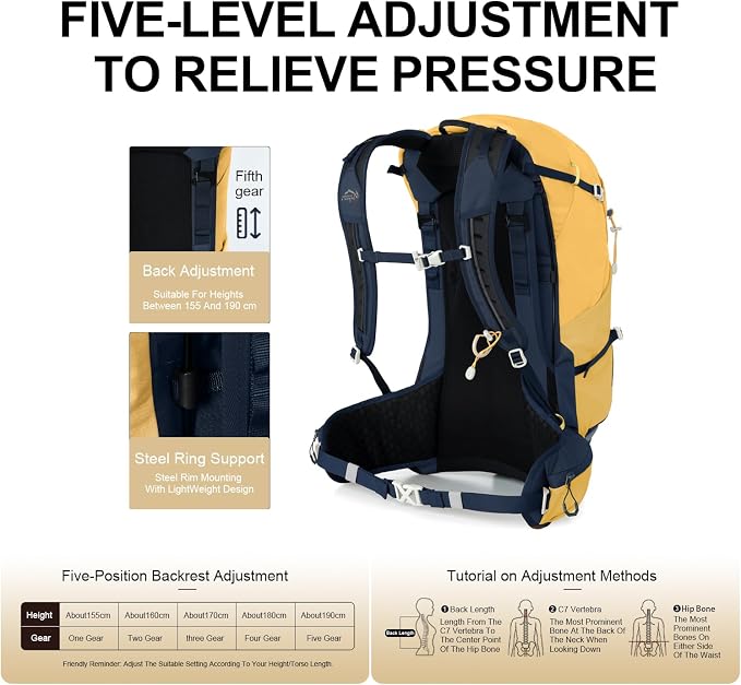 IX INOXTO Hiking Backpack, Camping Backpack, 30L Waterproof Hiking Daypack with 3L Water Bladder and Rain Cover (Yellow)
