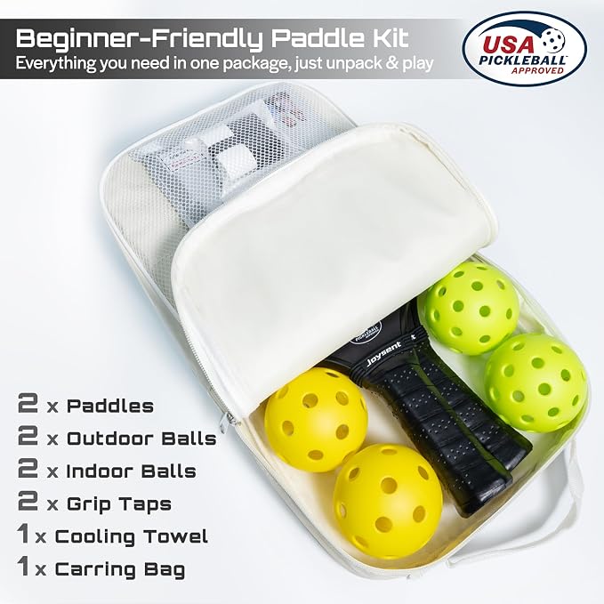 Pickleball Paddles Set, USAPA Approved Carbon Fiber Pickleball Set of 2 with Beginner Pickleball Rackets, Indoor Outdoor Pickle Balls for Adults Men Women, JT-1