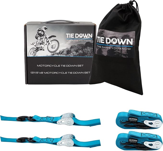 Tie Down 1.5 in. x 8 ft Blue Motorcycle Strap, 2-Pack Kit - 3328 lbs. Breaking Load Limit