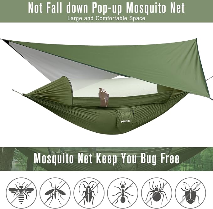 G4Free Large Camping Hammock with Mosquito Net and Rain Fly- 2 Person Portable Hammock with Bug Net and Tent Tarp for Outdoor Hiking Camping Backpacking Travel(Army Green with Rain Fly)