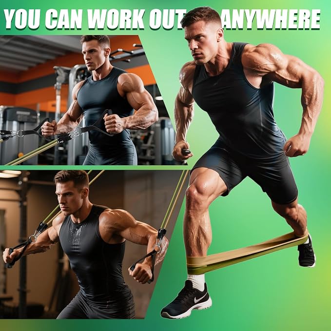 WHATAFIT Resistance Bands, Exercise Bands, Workout Bands with Handles, Door Anchor and Ankle Straps, 5 Resistance Levels Fitness Bands for Strength Training, Physical Therapy, and Home Gym Equipment