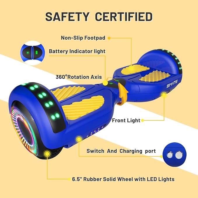SIMATE Hoverboard, Bluetooth All Terrain Hover Boards with LED Lights and APP Control, Gifts for Kids Adults Girls Boys, for All Ages