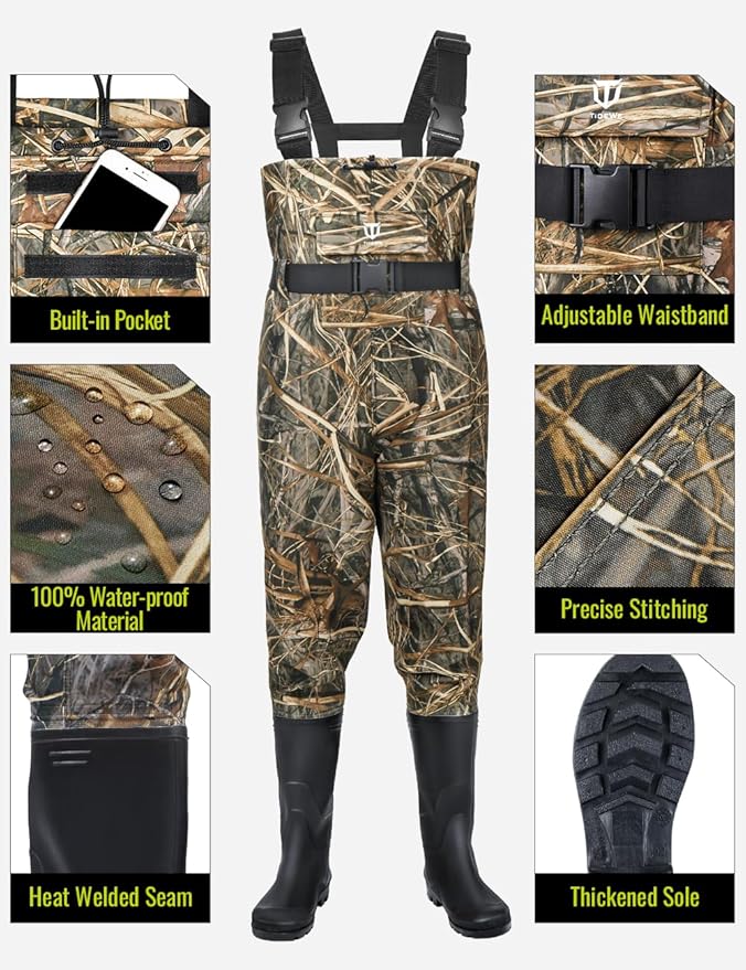 TIDEWE Chest Waders for Men Women, Waterproof Fishing Waders | Waterproof 420D 2-Ply Nylon/PVC, Lightweight Bootfoot Hunting Waders, Adjustable Suspenders, Boot Hanger