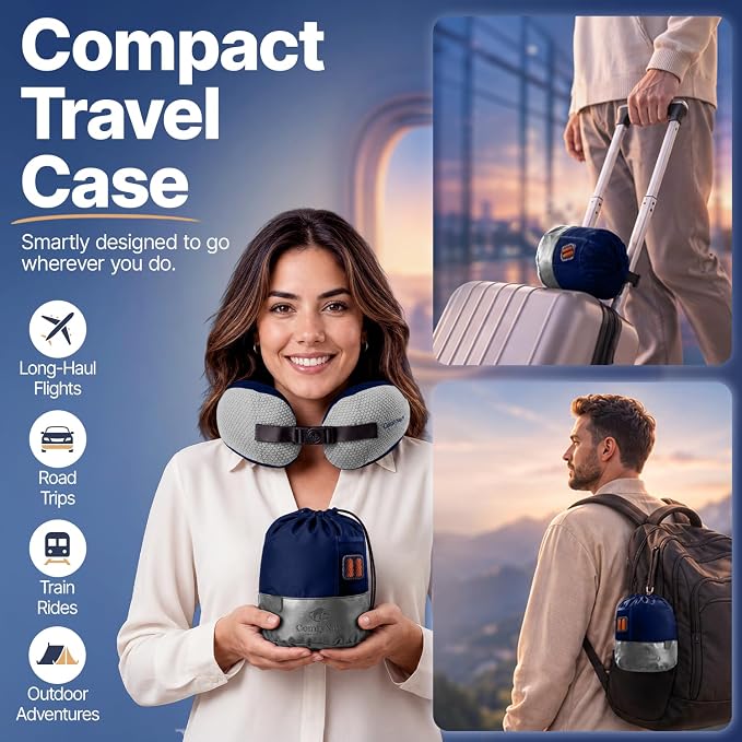 ComfyNap® Versatile Travel Neck Pillow for Airplane [Patented], 9 Positions in 3 Techniques, Plane Pillow with Pure Memory Foam, Travel Pillow with HeadRest Flight Sleep, Travel Essential - Earth