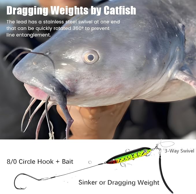 YOTO 6PCS Black Nylon Stick Catfishing Weights for Dragging, Trolling, Drift, Bottom Bouncing