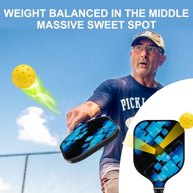 Pickleball Paddles Set of 4, Fiberglass Pickleball Paddles with Honeycomb Core, Lightweight Pickleball Set with Balls & Bag for Men, Women & Beginners