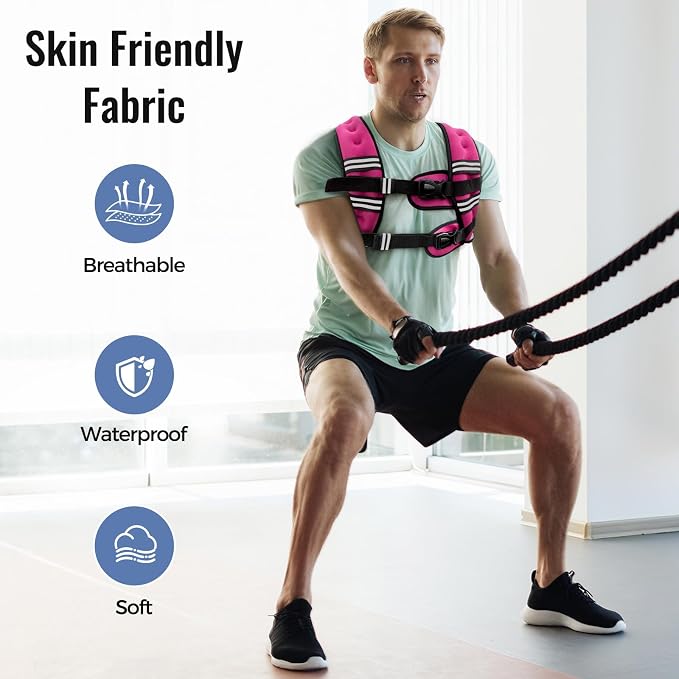Zeerun Weighted Vest, 6lb/8lb/10lb/12lb/15lb/18lb/20lb/24lb/30lb for Men Women, Reflective Stripe Adjustable Buckle, Comfortable Durable Rucking Vest for Walking Running Strength Training