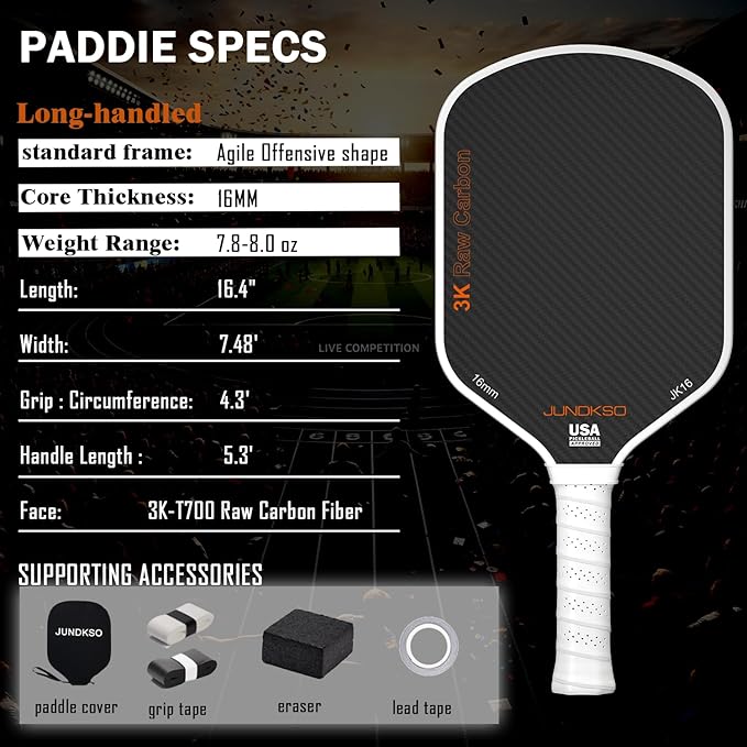 Carbon Fiber Pickleball Paddles USAPA Approved Raw Carbon Frosted