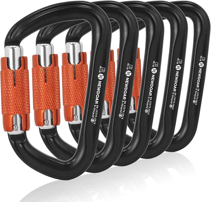 NewDoar 28KN UIAA & CE Certified Auto Climbing Carabiner Professional Heavy Duty Caribeaner for Rappelling D-Shaped