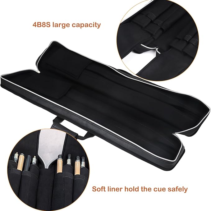 4x8 Pool Cue Case Billiard Stick Carrying Case Leatherette Soft Cue Bag Hold 4 Butt 8 Shaft Black