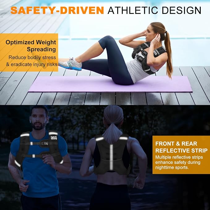 Weighted Vest for Men Women (20lb 16lb 12lb 8lb), Reflective Weighted Vest for Walking, Running, Workout & Fitness, Strength Training, Adjustable Buckles with Detachable Bag