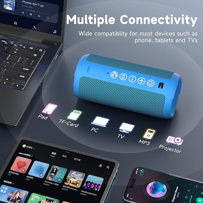 Ortizan Portable Bluetooth Speakers, IPX7 Waterproof Wireless Speaker with 24W Loud Stereo Sound, Outdoor Speaker with Bluetooth 5.3, Deep Bass, RGB Lights, Dual Pairing, 30H Playtime for Home