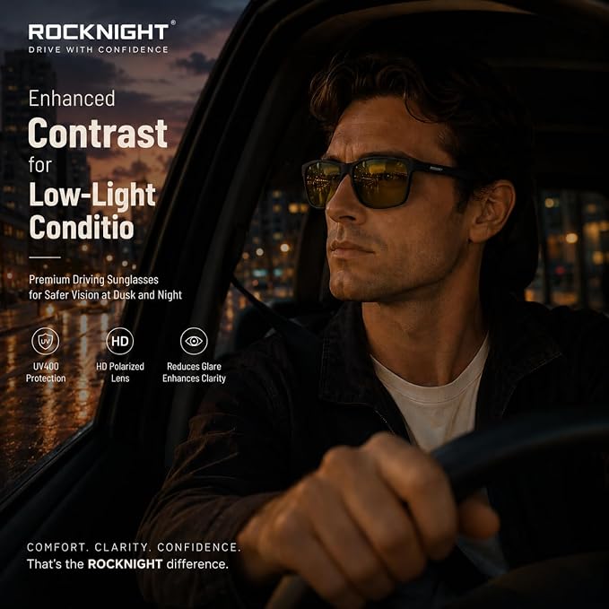 ROCKNIGHT Polarized Driving Sunglasses with Spring Hinges