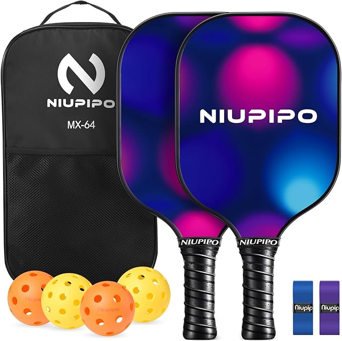 niupipo Pickleball Paddles Set of 2 or 4, USAPA Approved Fiberglass Pickleball Paddle Set with Balls and Bag, Polypropylene Honeycomb Core, Lightweight Pickleball Paddles for Beginners Men Women