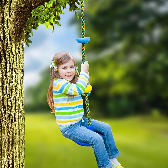 Tree Swing for Kids,Climbing Rope with Platforms,Disc Swing Seat Set Outdoor Playground Accessories for Kids-Include Carabiner, 4ft Tree Strap and Tree Protector