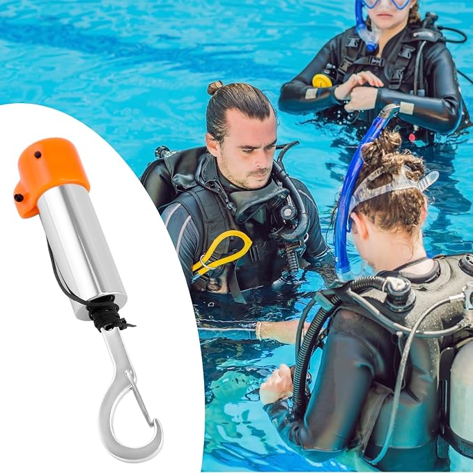 QWORK Scuba Diving Underwater Shaker with Clip, Non-Corrosive Metal Rattle Stick, Compact Safety Signal Bell for Scuba Gear Accessories - Includes Protective Quiet Cover for Marine Life Conservation