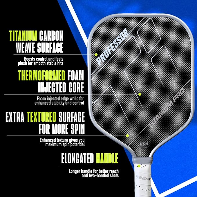 Professor PhD Raw Carbon Fiber Premium Pickleball Paddle Racket - USA Pickleball Approved - Honeycomb Core - Power & Control