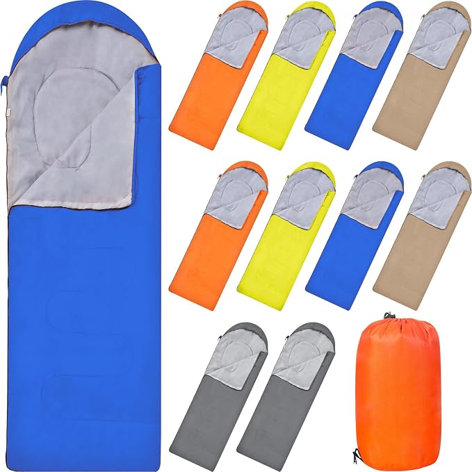 Macarrie 10 Pcs Bulk Sleeping Bags for Adults 0 Degree Waterproof Emergency Sleeping Bags with Compression Sack for Camping Hiking Backpacking Outdoor Activities