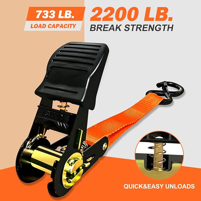 Heavy Duty 1" x 15' Ratchet Straps (4 Pack) - 2200 lb Break Strength with Soft Loops & Coated S-Hooks for Truck, Trailer, Motorcycle, ATV, UTV, Boat, Car Accessories (Orange)