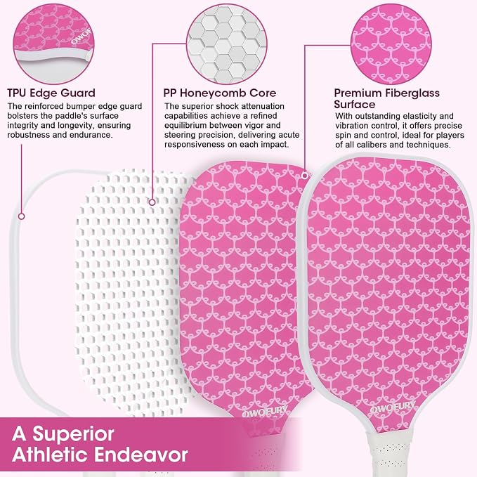 Fiberglass Pickleball Paddles Set of 2, Pickle Ball Racket Lightweight Honeycomb Core Control Paddle, with 4 Indoor Outdoor Balls and Bag for Men Women