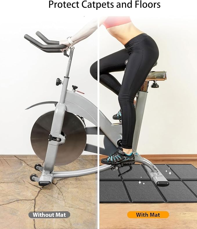 Treadmill Walking Pad Mat,63"x25.6",75"x30",1/4" Thick Exercise Bike Mats for Carpet/Hardwood Floors,Mat for Under Treadmill/Rowing on Carpet,Foldable Exercise Equipment Mat,Noise Shock Absorption