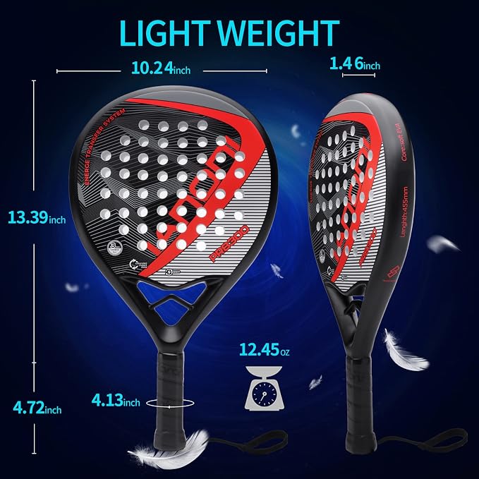 Padel Racket Carbon Fiber Surface with EVA Memory Flex Foam Core Lightweight Padel Racquet