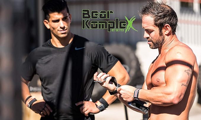 Bear KompleX 2 Hole Leather Hand Grips for Workouts, Pull-ups, Weightlifting, WOD Gymnastics, Crosstraining Palm Grips with Wrist Wraps, Hand Protection from Rips and Blisters,1 Pair