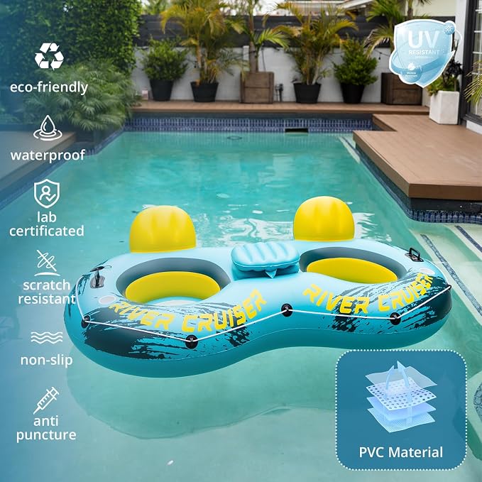 River Tubes for Floating Heavy Duty Inflatable Floating Lounger Premium River Water Rafts Pool Float with Cup Holder Above Lake for Adults