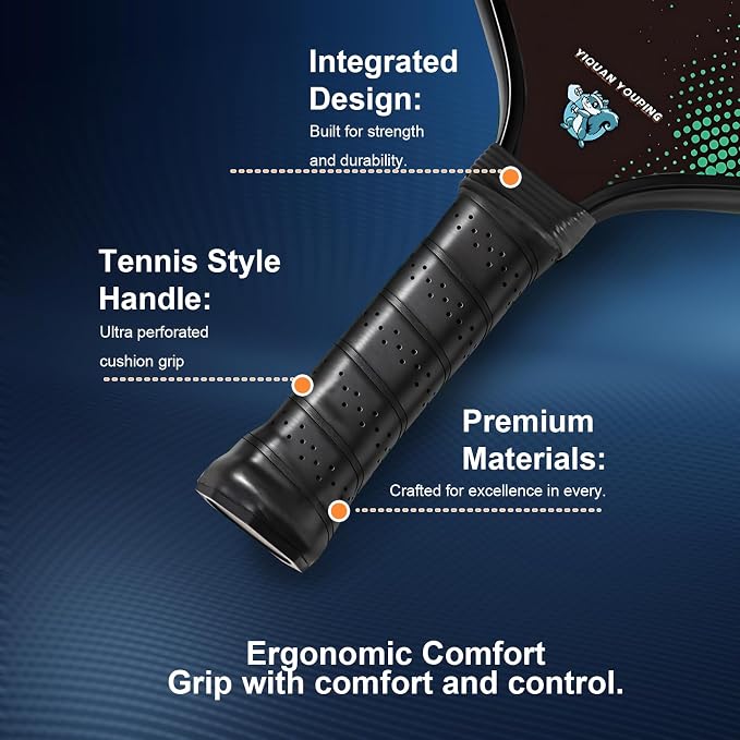 Carbon Fiber Pickleball Paddles - 16mm Shock-Absorbing Honeycomb Core & Anti-Slip Grip | Lightweight Racket for Beginners Professionals | Indoor Outdoor Tournament Use