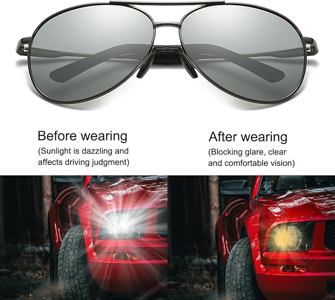 Polarized Photochromic Sports Sunglasses for Men UV-Protection Day & Night Driving Glasses - Al-Mg Metal Ultralight