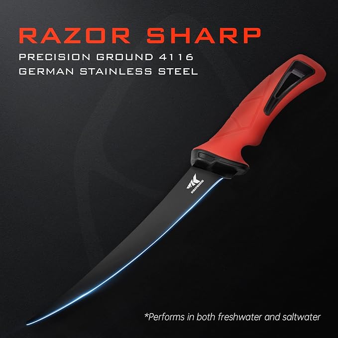 KastKing Intimidator 7'' Fillet Knife and Honing Rod,Fishing Gear for Men | Ultra-Sharp G4116 German Stainless-Steel Blades, Non-Slip Handle, Sheath, Fishing Gear and Gifts for Men, Fishing Knife