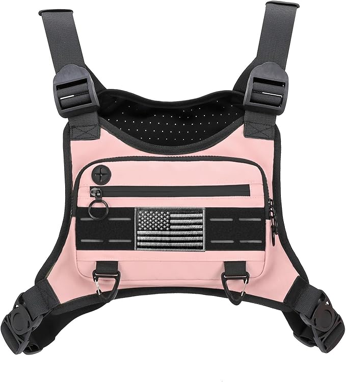 Muserise Sports Chest Bag For Men Women, Water Resistant Lightweight Front Chest Pack, Running Vest Bag With Built-In Phone Holder & Extra Storage For Workouts, Running, Cycling (Pink)