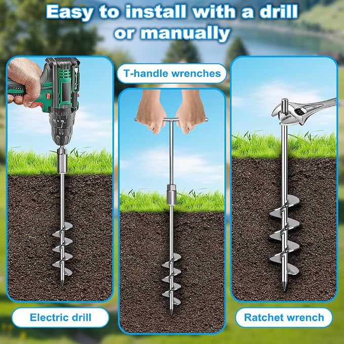 Insaga 18''/24''/30'' Ground Anchors Screw in Earth Anchor Solid Steel with L Bracket for Trampoline Mobile Home Swing Set Shed Carport Tent Stakes, Wider Helix Blade & Chrome Plated Finish, 2/4/6Pcs