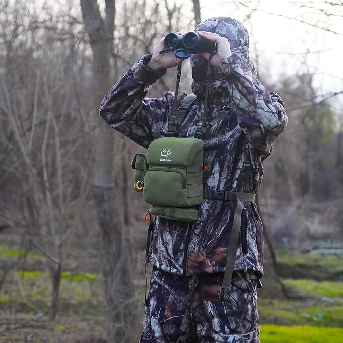 Binocular Harness Chest Pack, Bino Harness Bag with Rangefinder Pouch & Rain Cover, Molle System Multifunction Hunting Pack