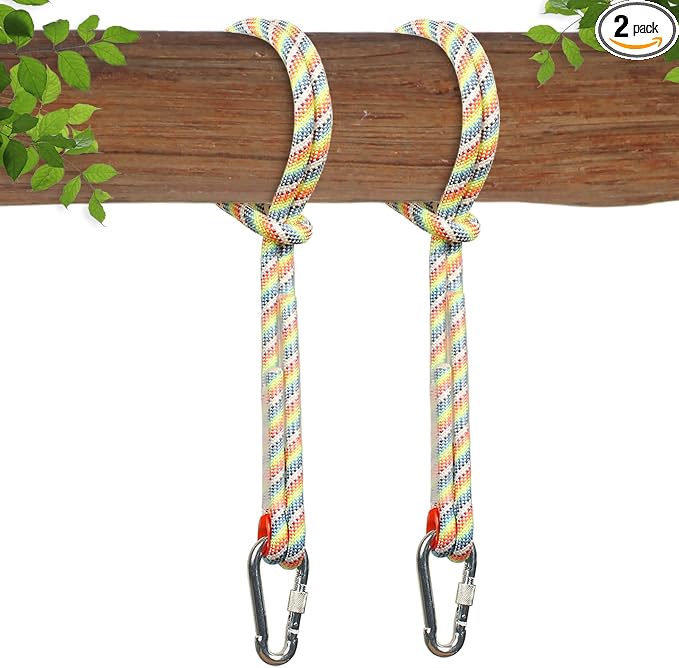 Tree Swing Ropes & Hanging Straps Kit (Set of 2) - 9FT/12FT/15FT Heavy Duty Options with Locking Carabiners, Safe & Quick Install for Backyard, Playground, and Camping Swings - Ready to Hang (12 FT)