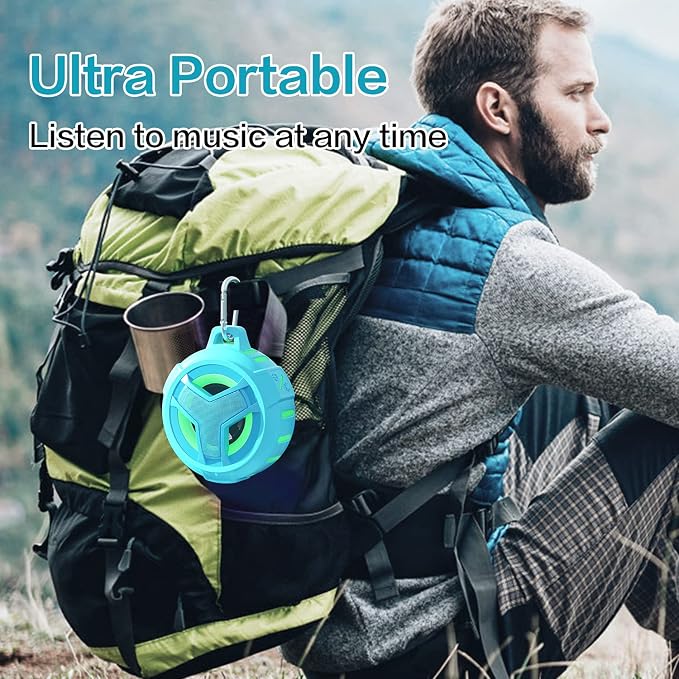 EBODA Waterproof Bluetooth Speaker with LED Light Show, Floating,Portable Wireless 24H Playtime,True Wireless Stereo for Kayak, Pool, Beach, Bike -BLK-BLU