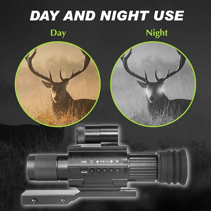 Day & Night Vision Rifle Scope Monocular with 850nm IR Fixed 3X Magnification, Digital Night Vision monocular Telescope，Hunting Wildlife Observation， Can be Used independently