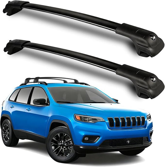 Roof Rack Cross Bars Fit for 2014-2023 Jeep Cherokee, 260lbs Heavy Duty Lockable Aluminum Roof Rails, Wide-Grip Crossbars for Cargo, Kayak, Luggage - No Drilling