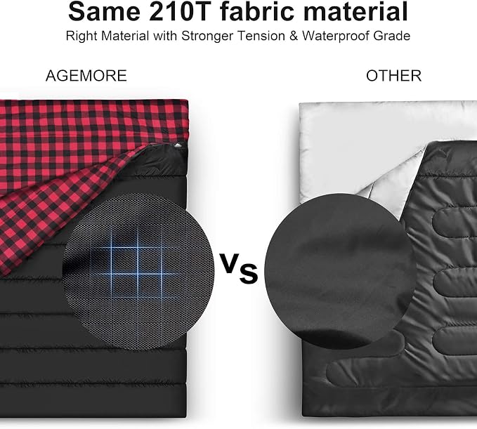 Cotton Flannel Double Sleeping Bag for Camping, Backpacking Or Hiking. Queen Size 2 Person Waterproof Sleeping Bag for Adults Or Teens. Lightweight with Compression Sack
