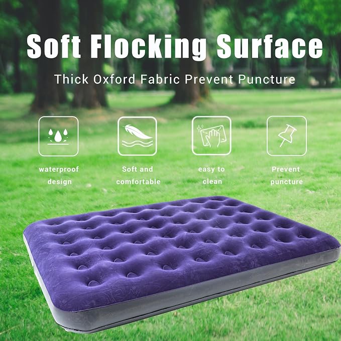 Onirii Queen Size Double Camping Air Mattress Bed with Air Pump | 80"x 60"Thickened Portable Inflatable Mattress Blow Up Air Mattress,Travel Sleeping Bed Pad for Camping Home Hiking