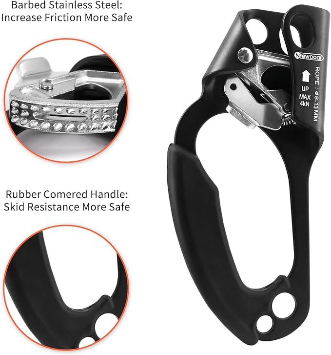 NewDoar UIAA & CE Certified Hand Ascender Rock Climbing Tree Arborist Rappelling Gear Equipment Rope Clamp for 8~13MM Rope