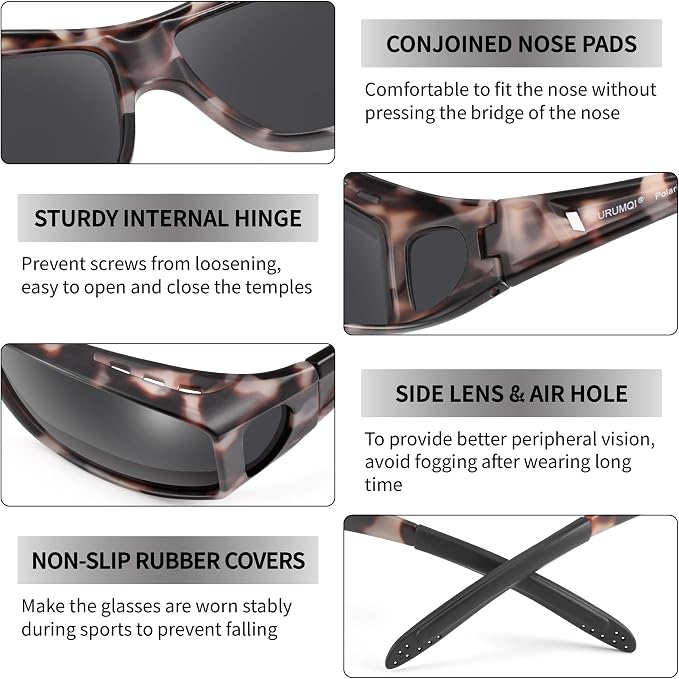 URUMQI Polarized Sunglasses Fit Over Glasses for Men Women, Wraparound Sun Glasses UV400 Protection for Driving Fishing
