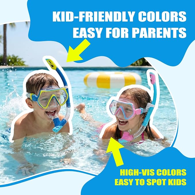 DRMAWIN Snorkeling Gear for Adults & Kids, Dry-Top Snorkel Set with 180° Tempered Glass Mask, Anti-Fog Anti-Leak, Travel Mesh Gear Bag