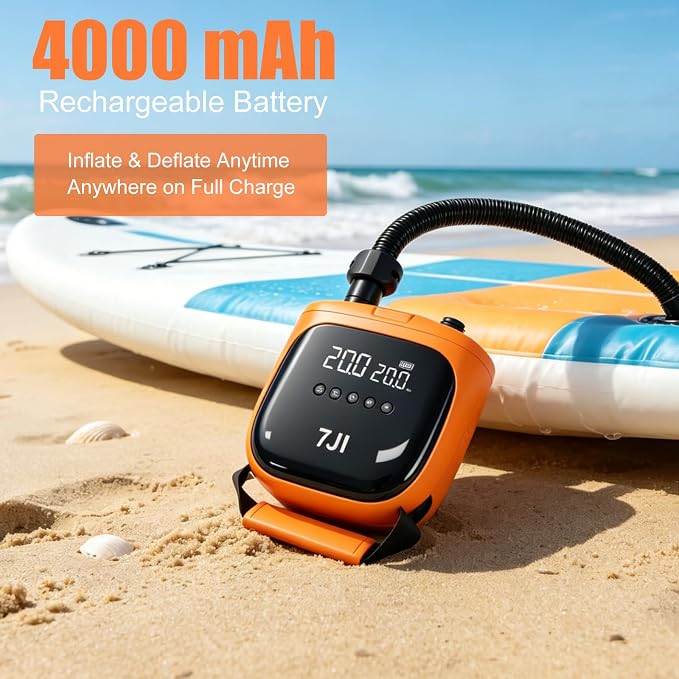 20PSI Electric Paddle Board Pump,USB Rechargeable SUP Pump,Intelligent Air Pump Dual Stage Inflate & Deflate,12V DC Plug for Stand up Paddle Boards,Kayak,Inflatables,Boats,Tent,Kite Wings