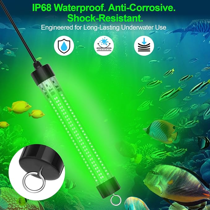 LED Underwater Fishing Light Compatible with for DeWalt 20V Battery（Battery Not Included）, 6000 Lumens, IP68 Waterproof Submersible Green Fish Attractor Light for Night/Ice/Boat Fishing