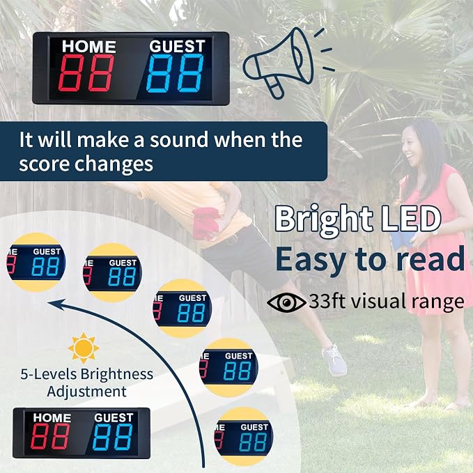 YZ LED Portable Digital Scoreboard, Tabletop Electronic Scoreboard with Remote, Score Keeper for Games Cornhole/Basketball/Ping Pong/Baseball/Tennis/Volleyball Indoor Outdoor