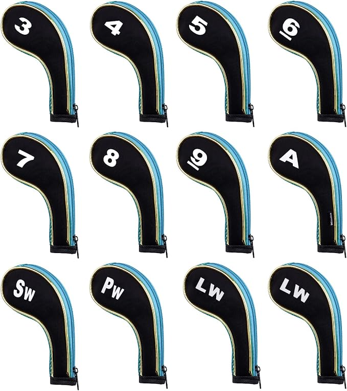 Andux Gold Golf Iron Club Head Covers No. on Both Sides Long Neck with Zipper 12pcs/Set