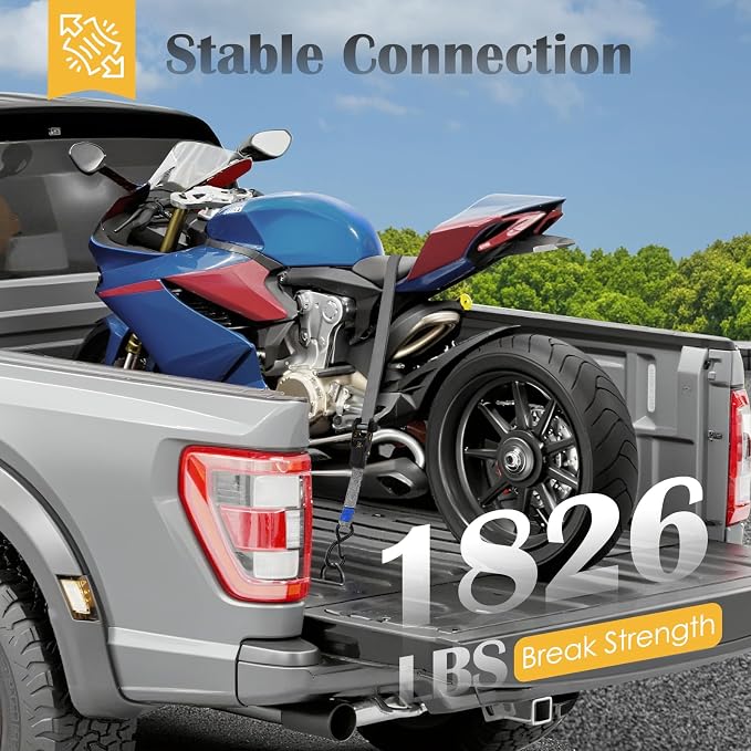 Ratchet Straps 4 Pack - 1,826 Lbs Break Strength 1 in x 15 Ft Medium Duty Ratchet Tie Down Straps with S Hooks Set for Truck, Cargo Van, Trailer, Motorcycle (Grey)